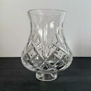 Vintage 6.75” Cut Crystal Hurricane Lamp Shade Diamond & Leaf Pattern 2¼” Fitter